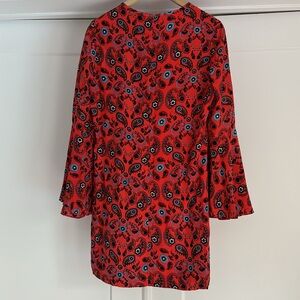 Elegant Issa London Red Silk Paisley Dress - Long Sleeve, Knee-Length